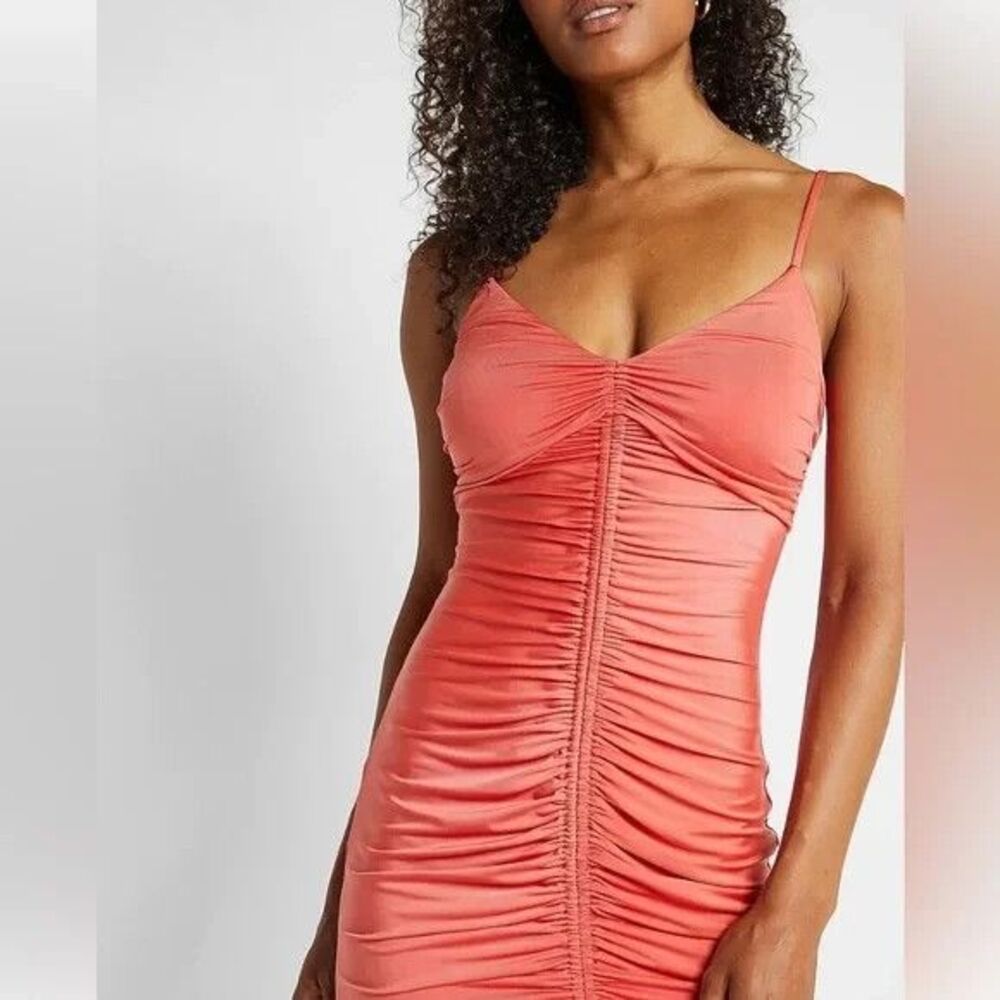 Express Body Contour Sleeveless Ruched Midi Dress  XS  NWT  Coral Jersey  V-Neck